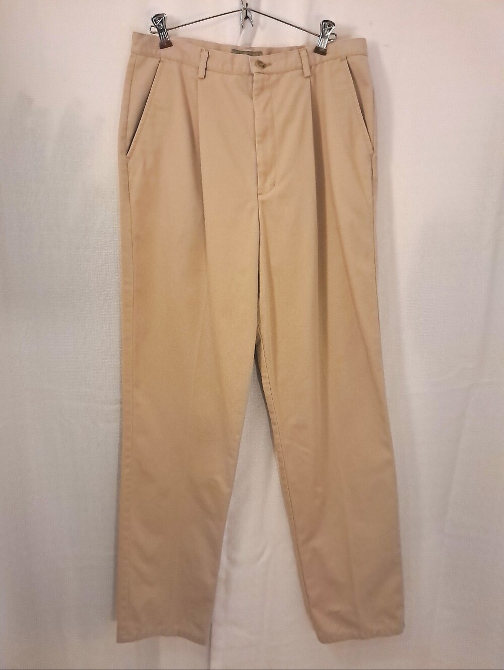 Vintage Eddie Bauer Khaki Pleated Pants 14T Hemmed 31” Inseam 100% Cotton Preppy